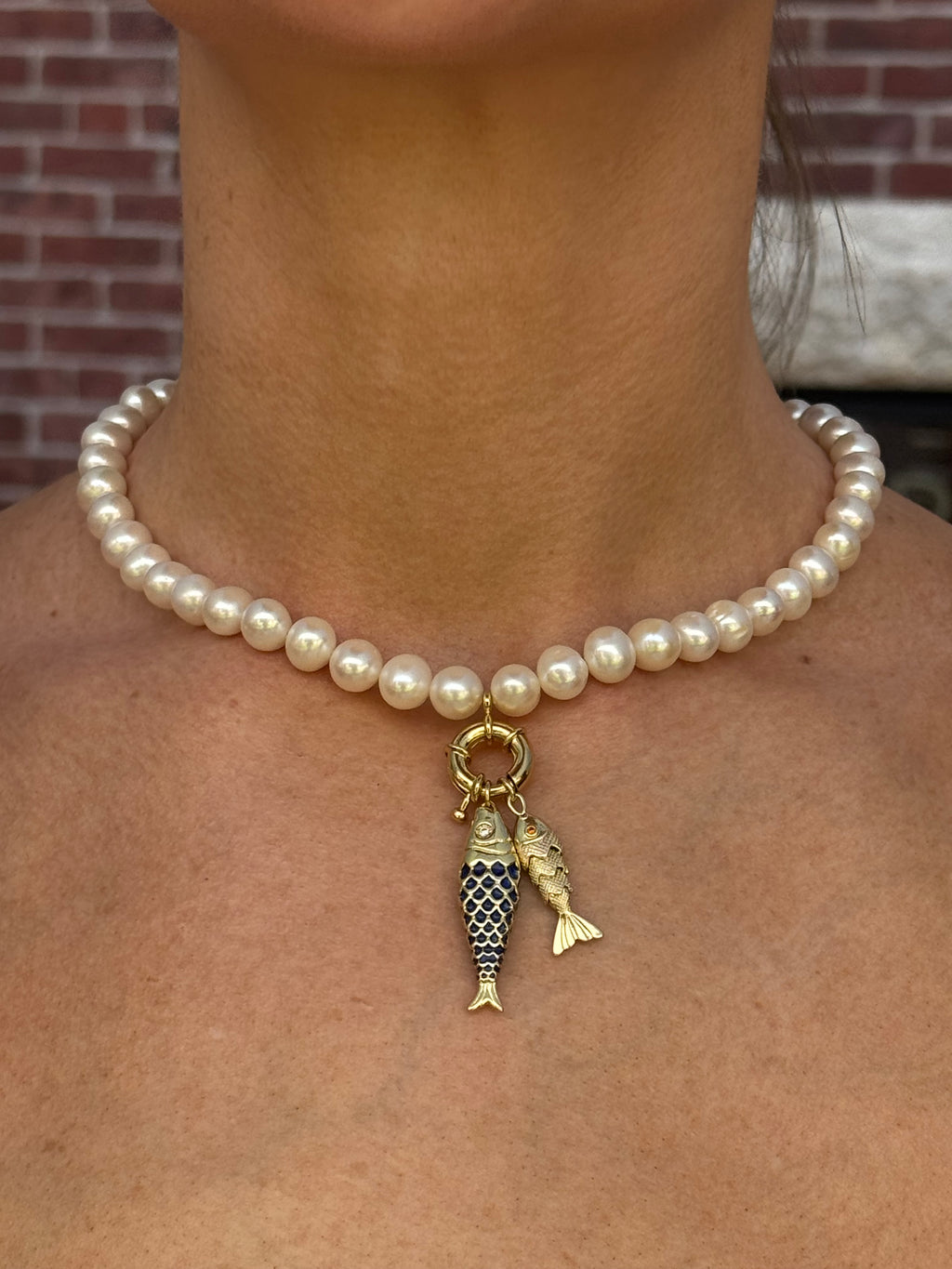 Fresh Water Pearl Double Fish Necklace
