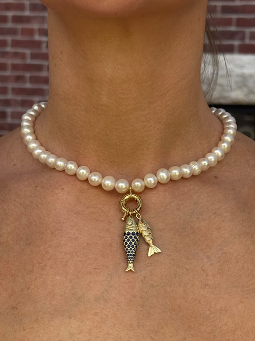 Fresh Water Pearl Double Fish Necklace