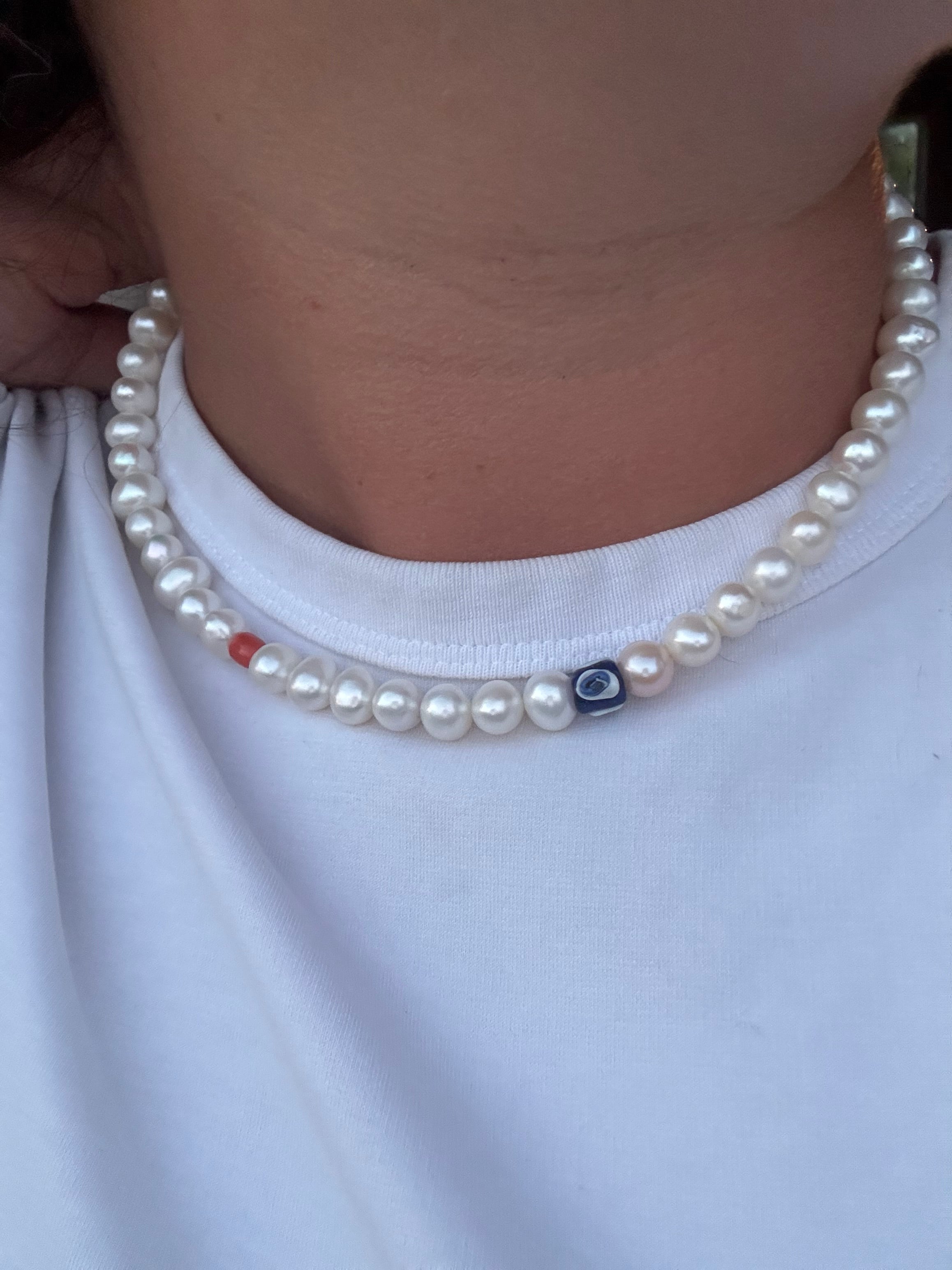 Fresh water pearl Evil Eye Necklace