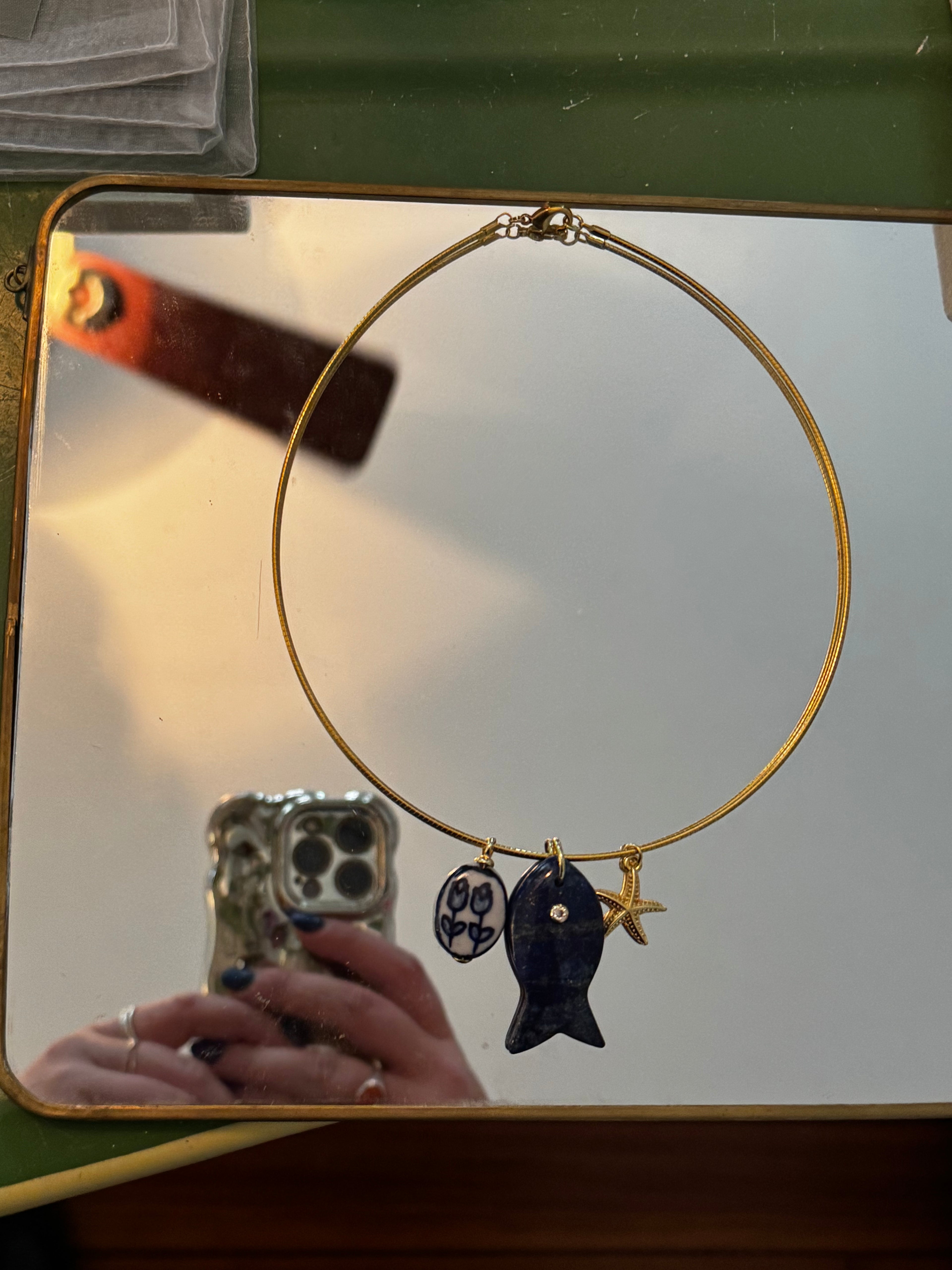 Lapis fish charm collar Necklace
