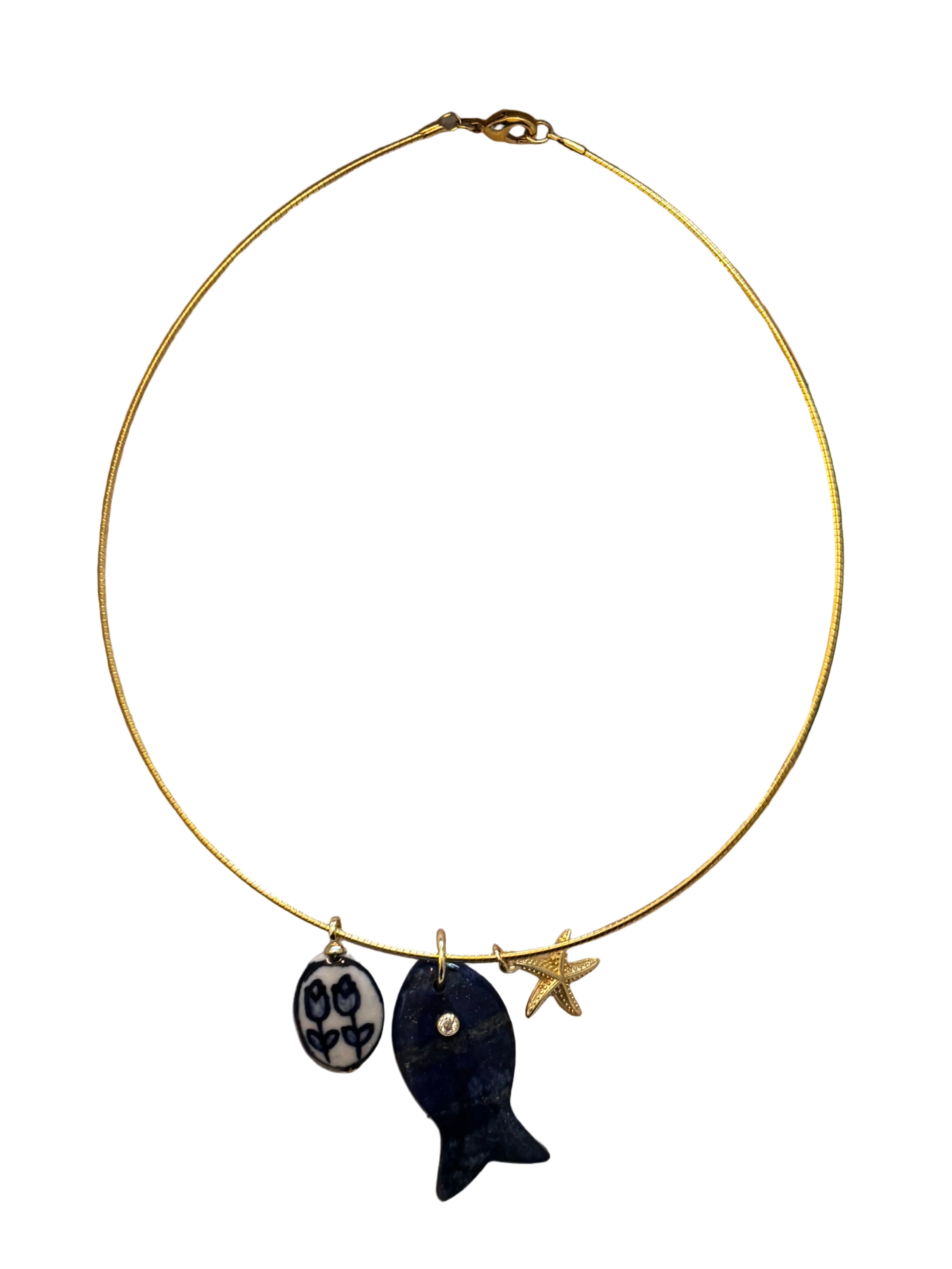 Lapis fish charm collar Necklace