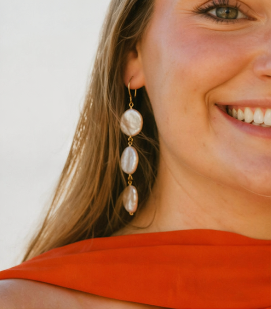 Dangly Coin Pearl Earrings
