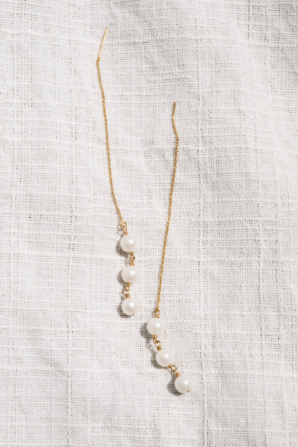 Three Pearl Threader Earrings
