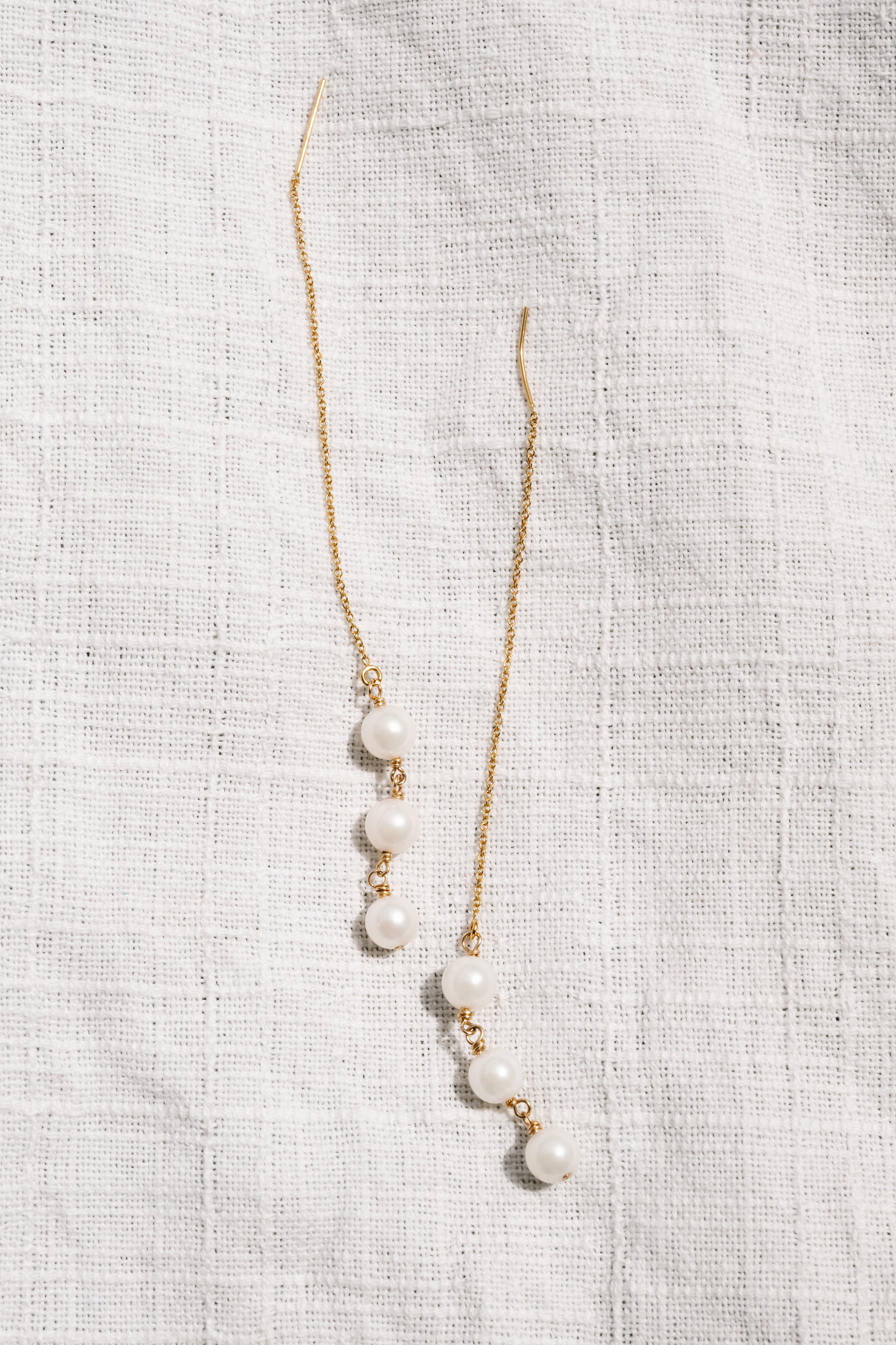 Three Pearl Threader Earrings