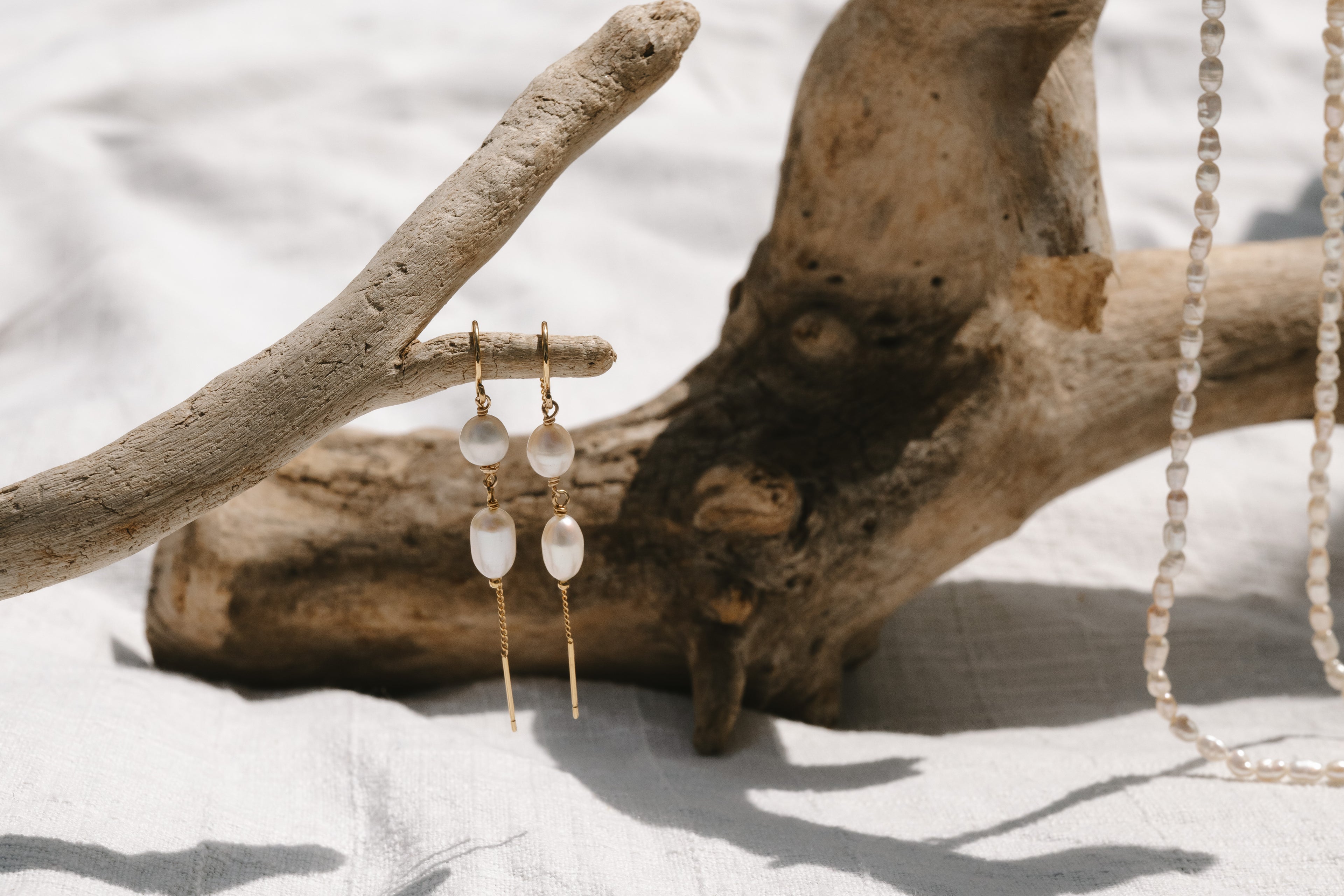Double Pearl Threader Earrings